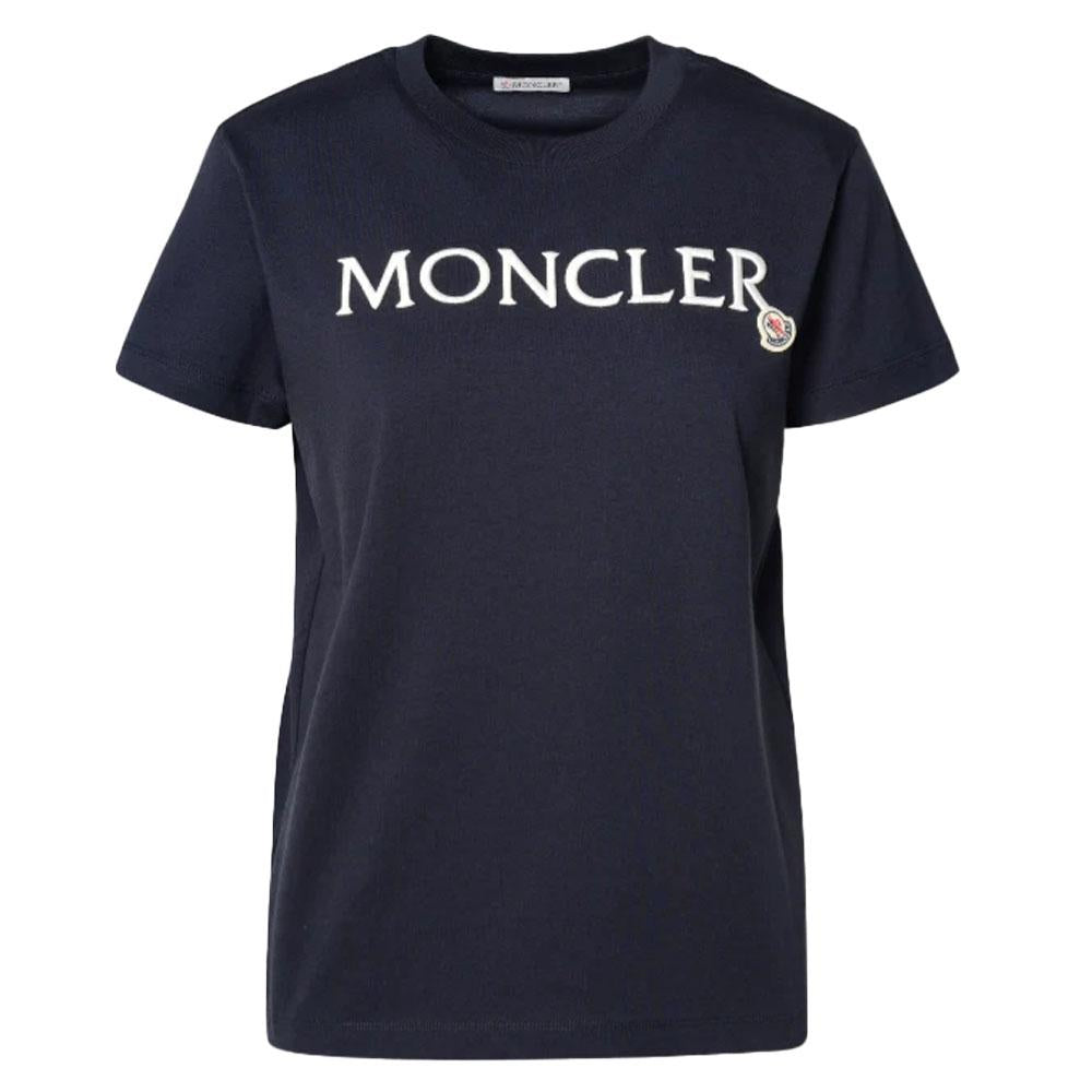 Moncler Women’s Embroidered Logo Cotton Short Sleeve T-Shirt Navy