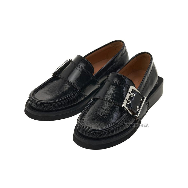 GANNI Feminine Buckle Loafers Black Women’s Leather Shoes