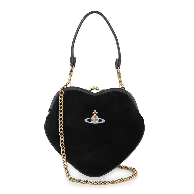 Vivienne Westwood Heart Frame Shoulder Bag Black Leather