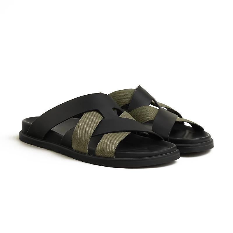 HERMES Men’s Casimir Slippers Khaki Calfskin