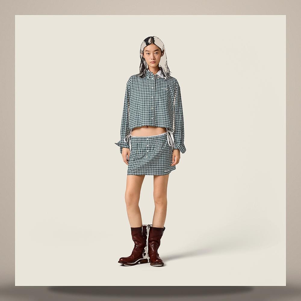 Miu Miu Check Shirt Women’s Cotton Tee Top MK1659 19U3 F0A8Z