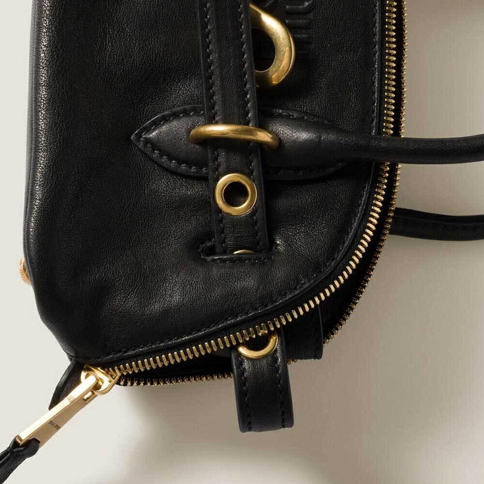Miu Miu Avant Trou Mini Nappa Leather Tote Bag Black