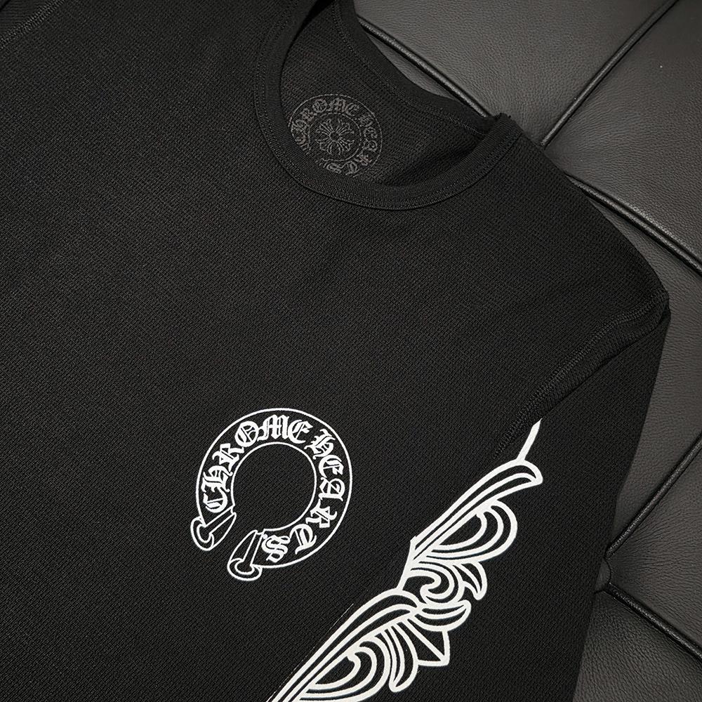 Chrome Hearts Horseshoe Logo Waffle Thermal Floral Long Sleeve T-Shirt Black
