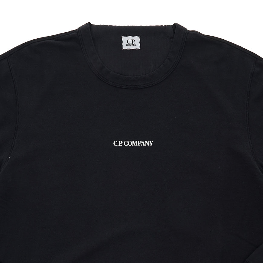 CP Company Logo Print Black Cotton Crewneck Sweatshirt Men