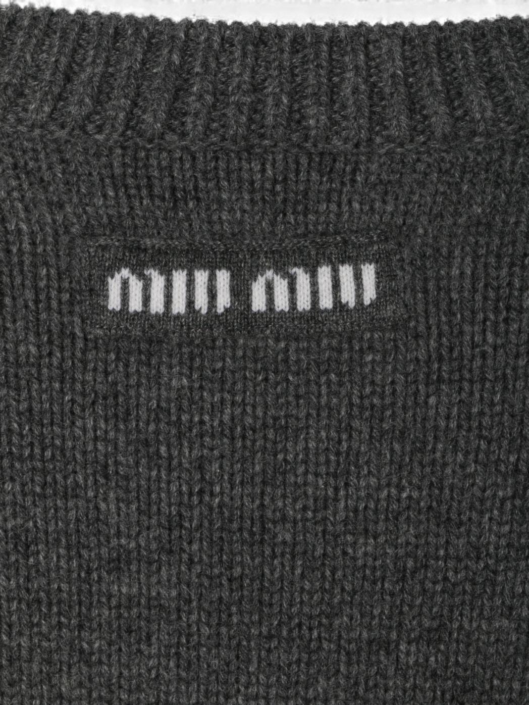 Miu Miu Back Logo Cashmere Crewneck Sweater Gray