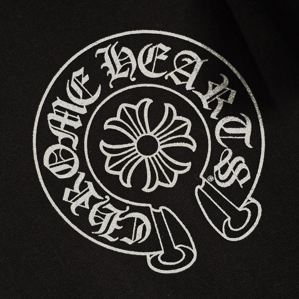 Chrome Hearts Black Silver Glitter Horseshoe Print Hoodie Unisex