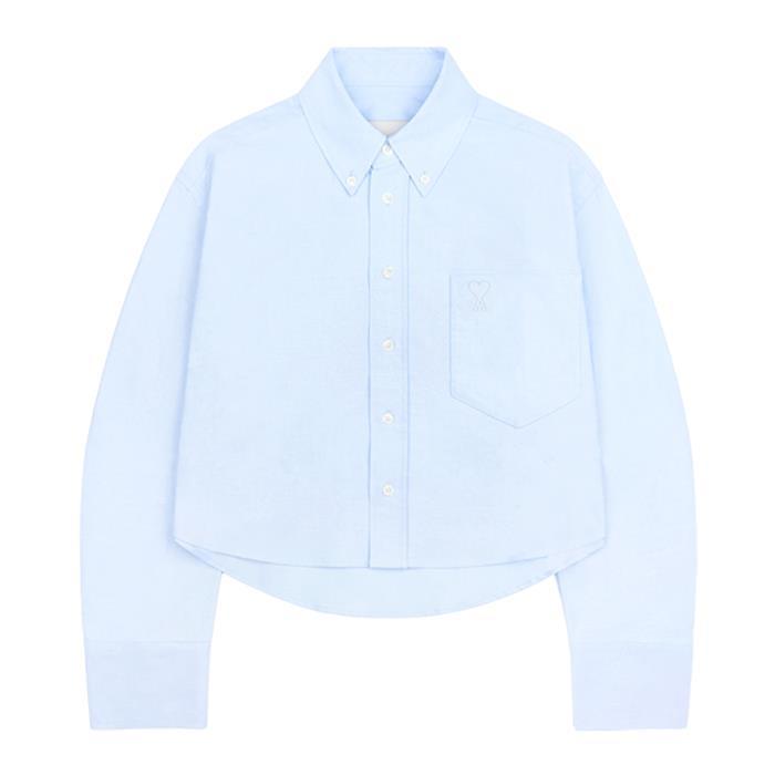 AMI Cotton Oxford Embossed Cropped Oversized Shirt