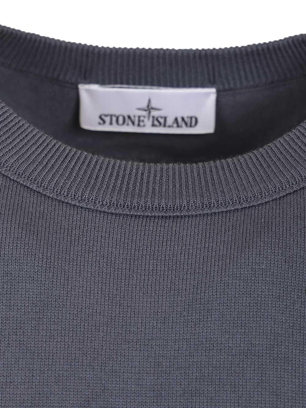 STONE ISLAND Blue Cotton Crewneck Knit Sweater for Men
