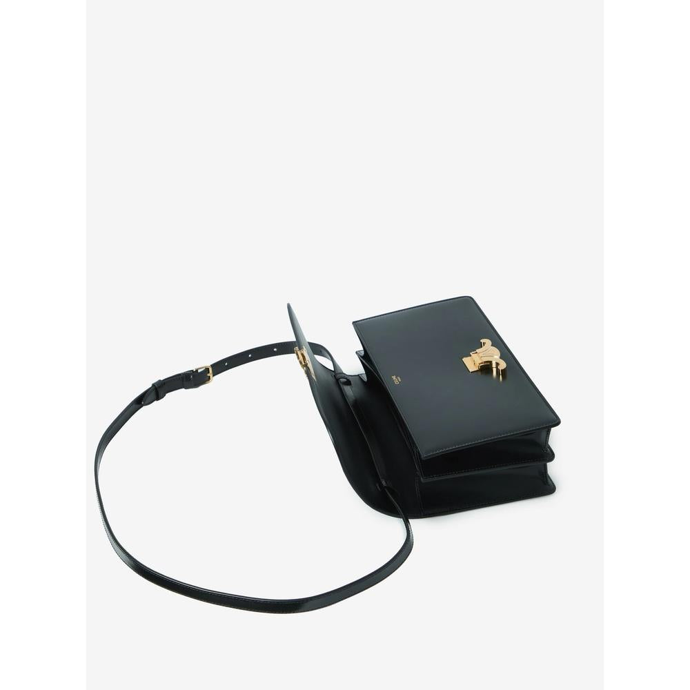 CELINE Medium Triomphe Folio Shoulder Bag Black Leather