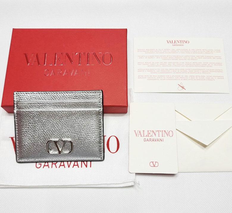 VALENTINO V Logo Signature Leather Card Holder Wallet Unisex 4W2P0V32RFY S13