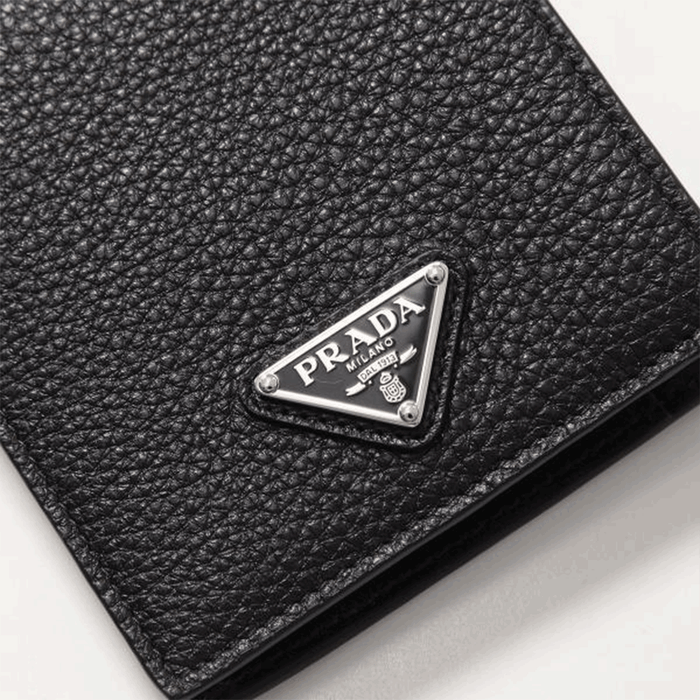 PRADA Black Saffiano Leather Bi-Fold Wallet Men’s Triangle Logo 2MO738