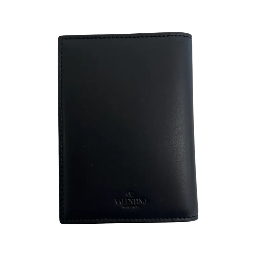 VALENTINO VLTN Logo Passport Card Holder Unisex Black Card Wallet