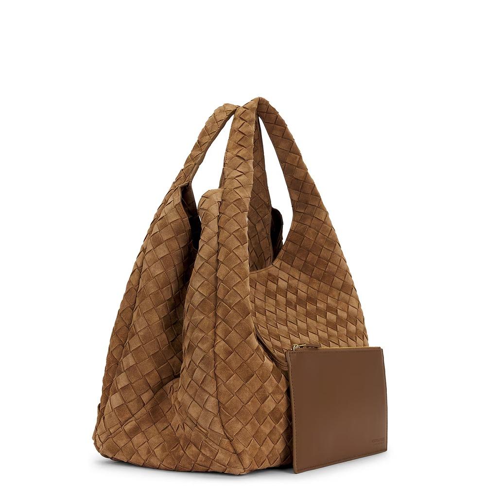 Bottega Veneta Campana Large Shoulder Bag Brown Leather