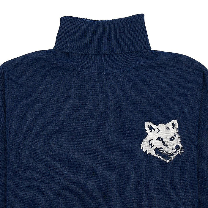 Maison Kitsune Men’s Fox Head Intarsia Comfort Crewneck Sweater