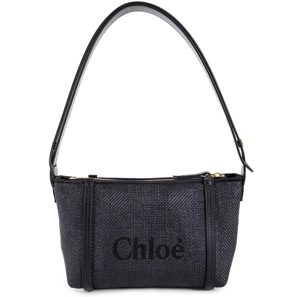 Chloe Carry Logo Raffia Shoulder Bag Black CH25UP566P38 001