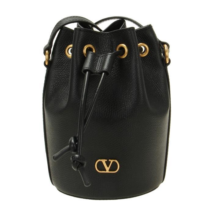 VALENTINO V-Logo Drawstring Mini Bucket Bag Black Leather 6W2P0AJ2 SNP