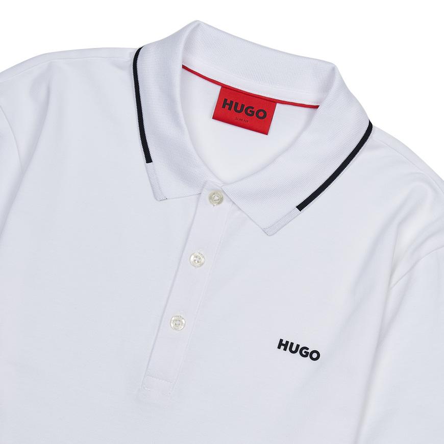 HUGO BOSS Men’s Embroidered Logo Polo T-Shirt White Cotton