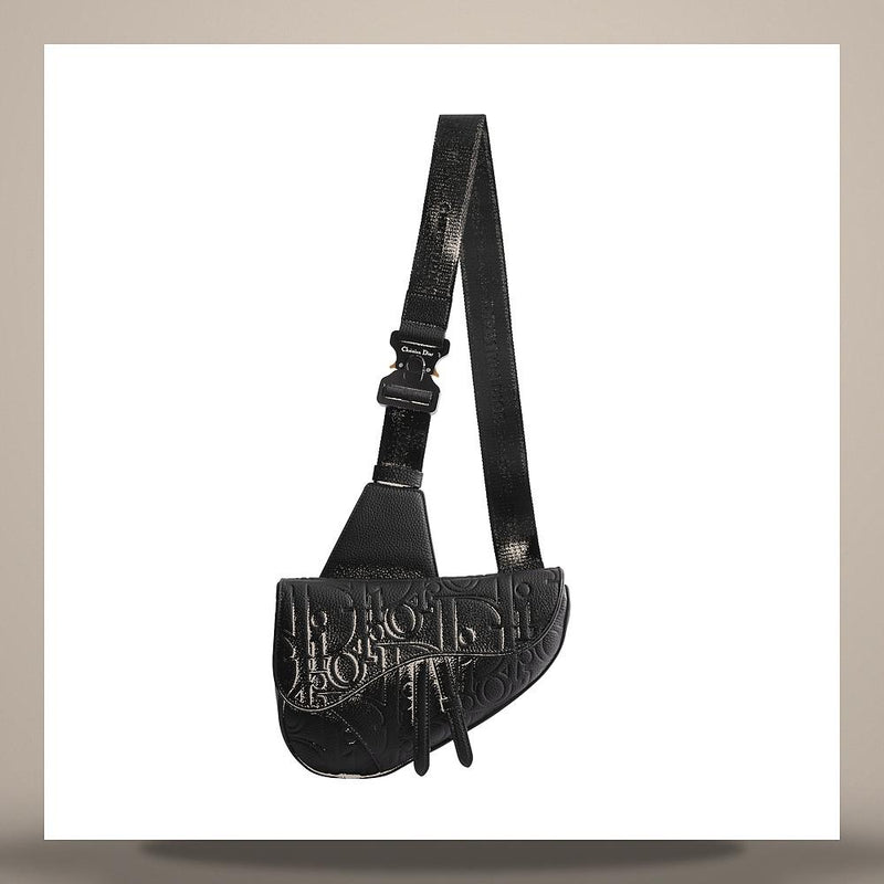 DIOR Black Grained Calfskin Saddle Crossbody Bag 1ADPO093LLGH00N