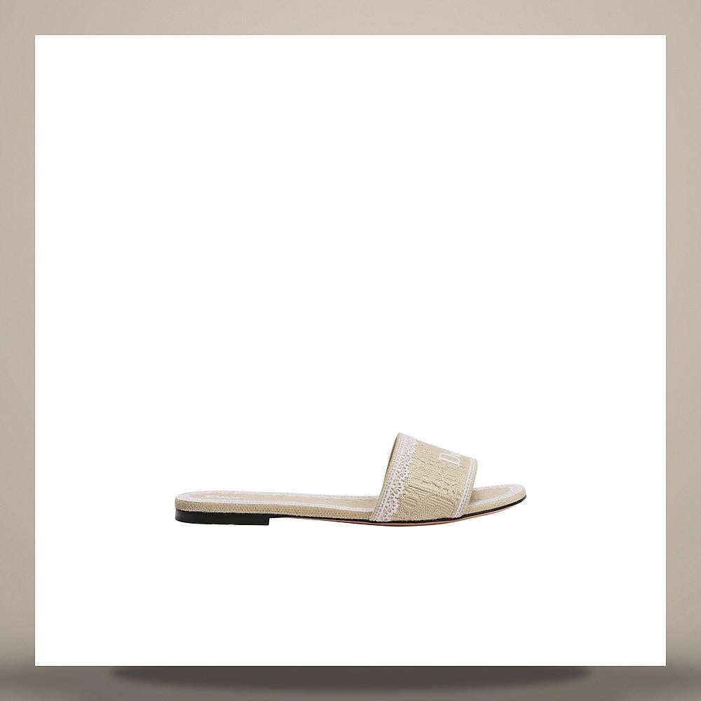 DIOR White Lace Cotton Dior Oblique Embroidered D-Touch Slide Pum KCO531DET S30T