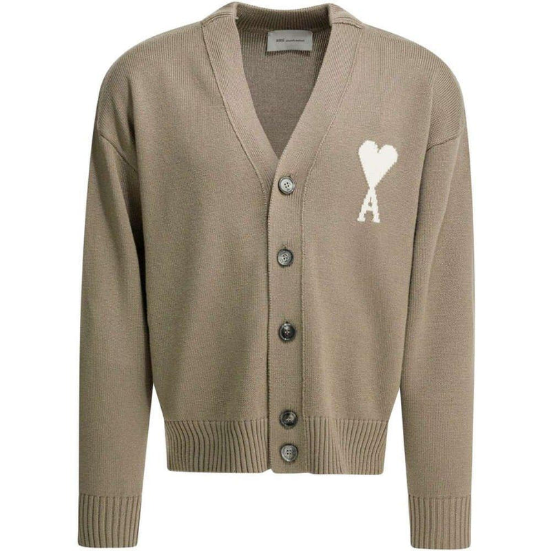 AMI Beige Big Heart Logo Cardigan Unisex Knit