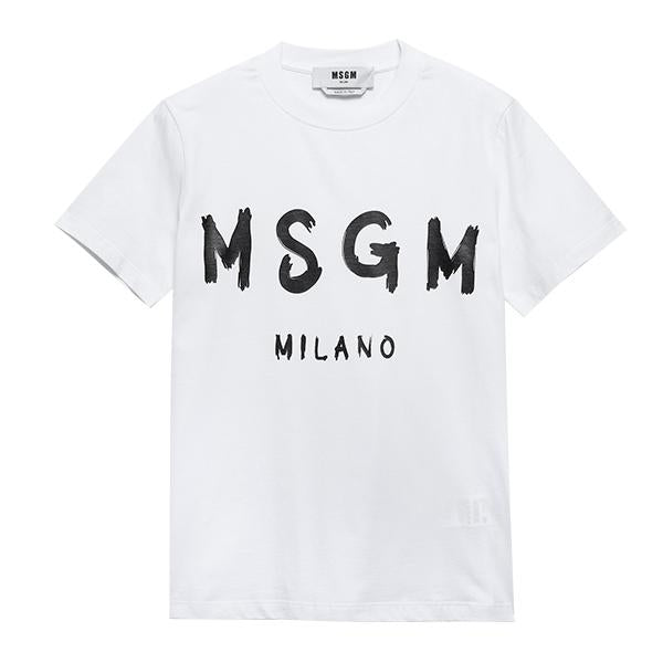 MSGM Brushed Logo Short Sleeve T-Shirt White Women’s