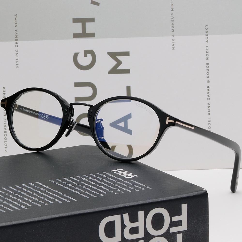 TOM FORD Round Acetate Blue Light Blocking Eyeglasses Asian Fit TF5920DB 001