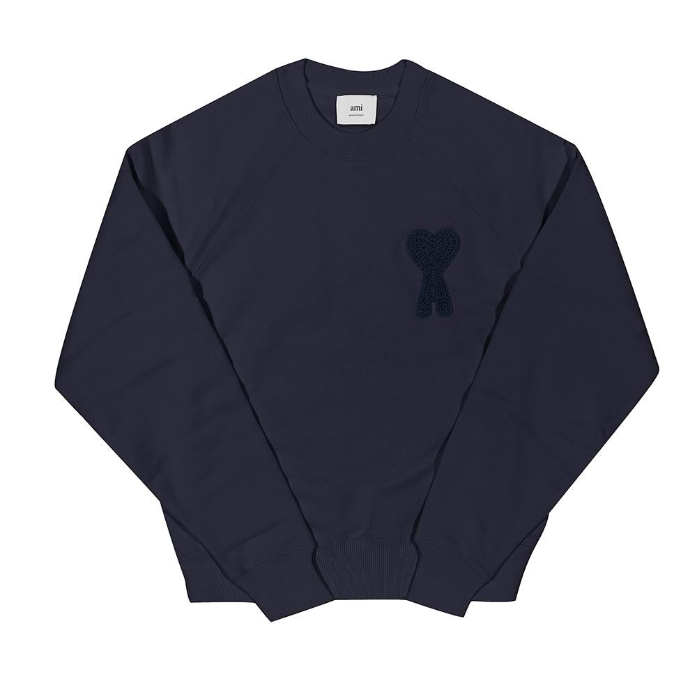 AMI Tonal Crochet Heart Logo Unisex Sweatshirt Navy