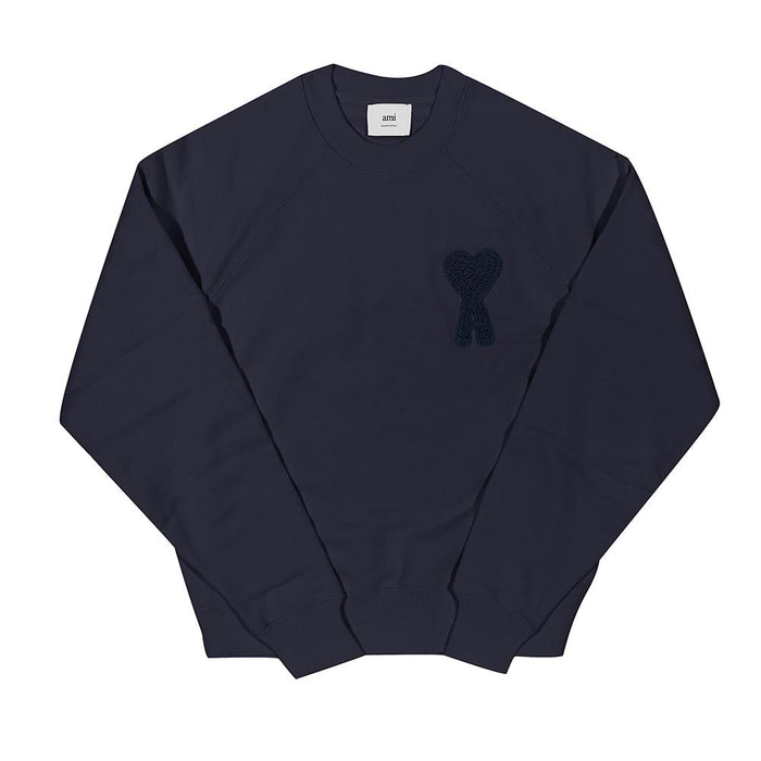 AMI Tonal Crochet Heart Logo Unisex Sweatshirt Navy