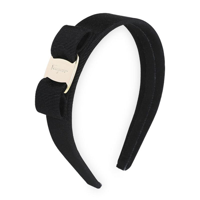 Ferragamo Vara Bow Gold-Tone Ribbon Headband Black