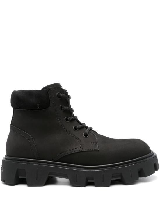 Moncler Black Leather Combat Boots for Men