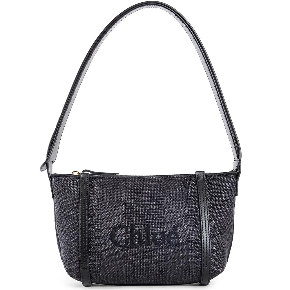 Chloe Carry Logo Raffia Shoulder Bag Black CH25UP566P38 001
