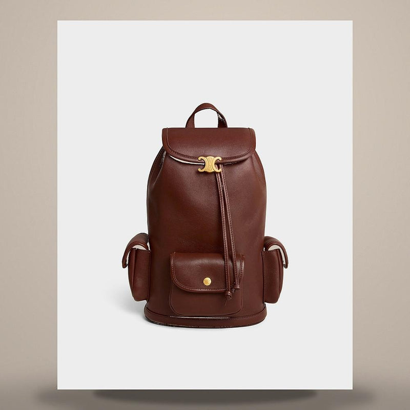 CELINE Soft Triomphe Mini Backpack Supple Shiny Lambskin Deep Bro L10293349 28BK