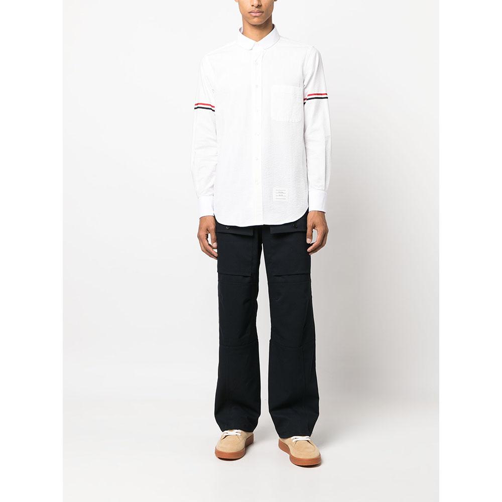 THOM BROWNE White Seersucker Long-Sleeve Armband Shirt
