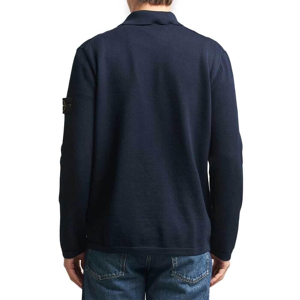 STONE ISLAND Waffle Knit Long Sleeve Polo Shirt Navy 5100024