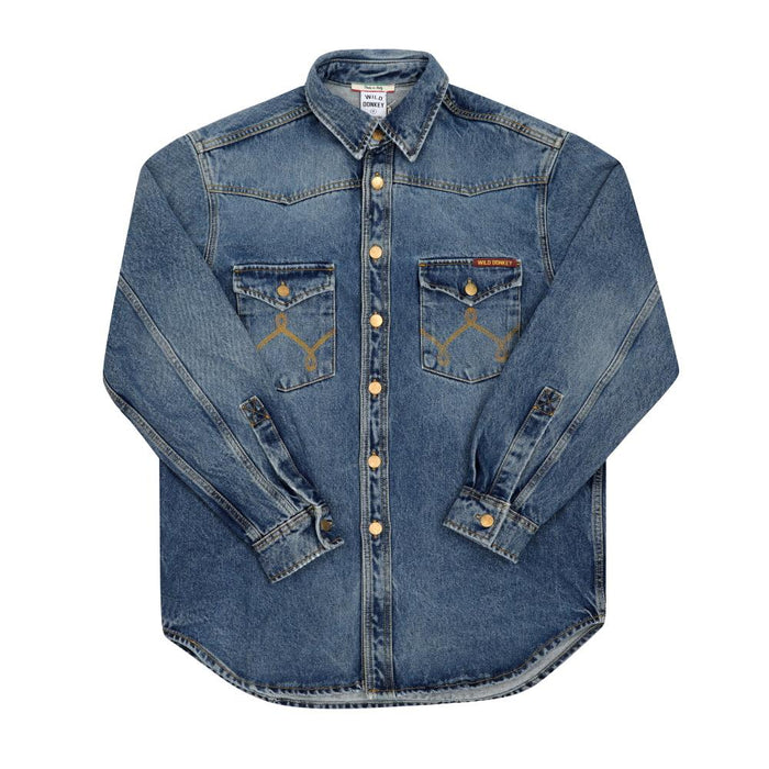Wild Donkey Washed Blue Denim Long Sleeve Shirt Unisex