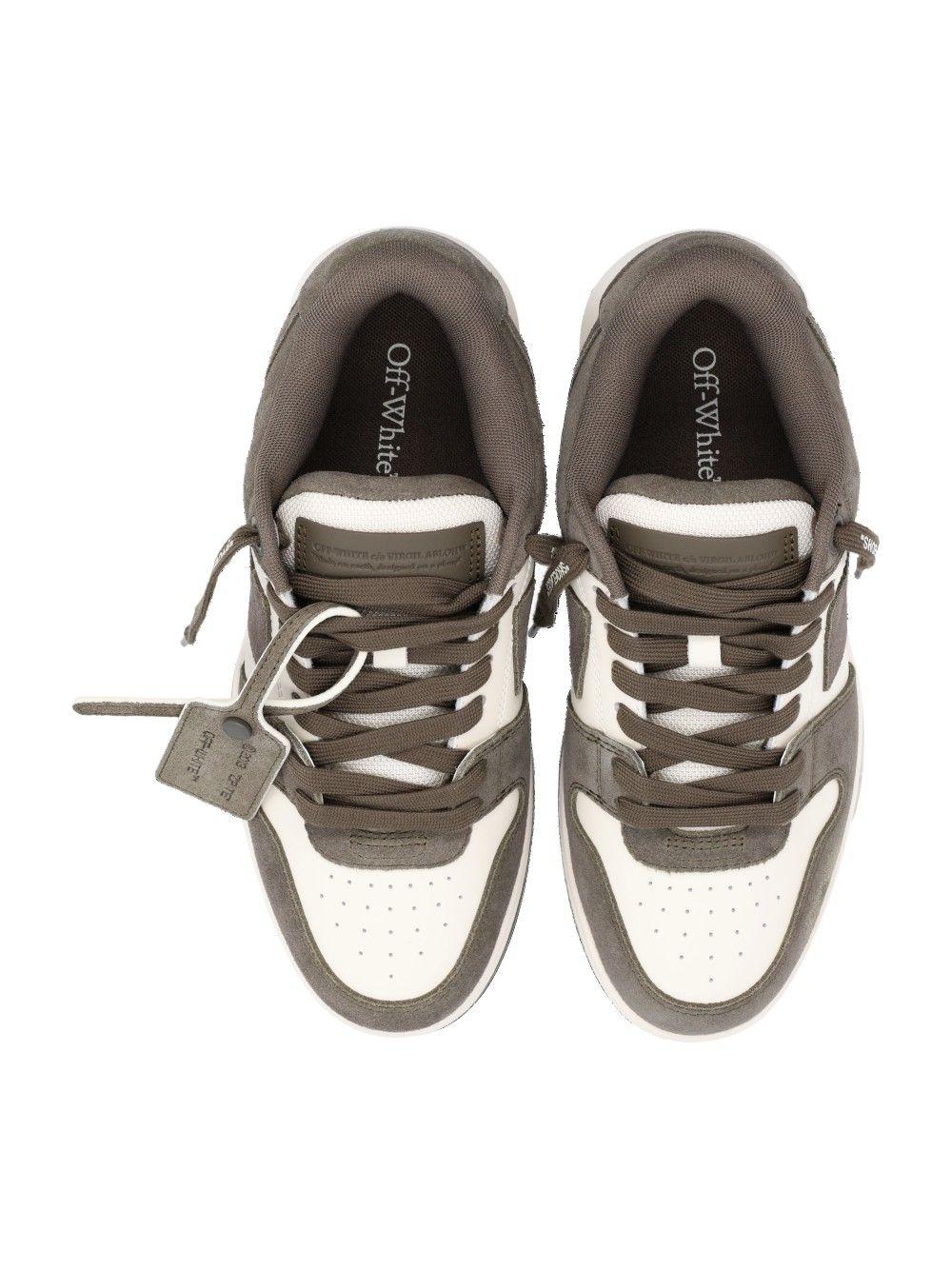 OFF WHITE Cream Green Leather Low-Top Sneakers