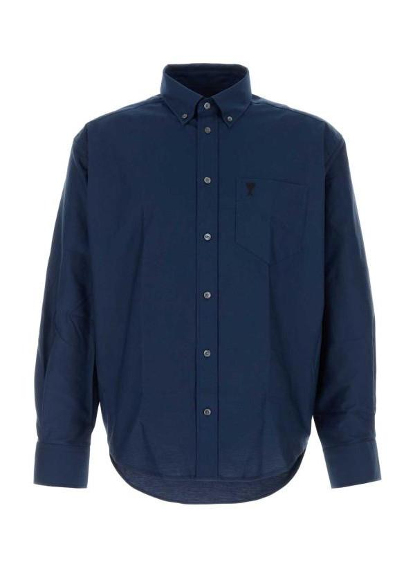 AMI Cotton Boxy Embroidered Ami de Coeur Long-Sleeve Shirt