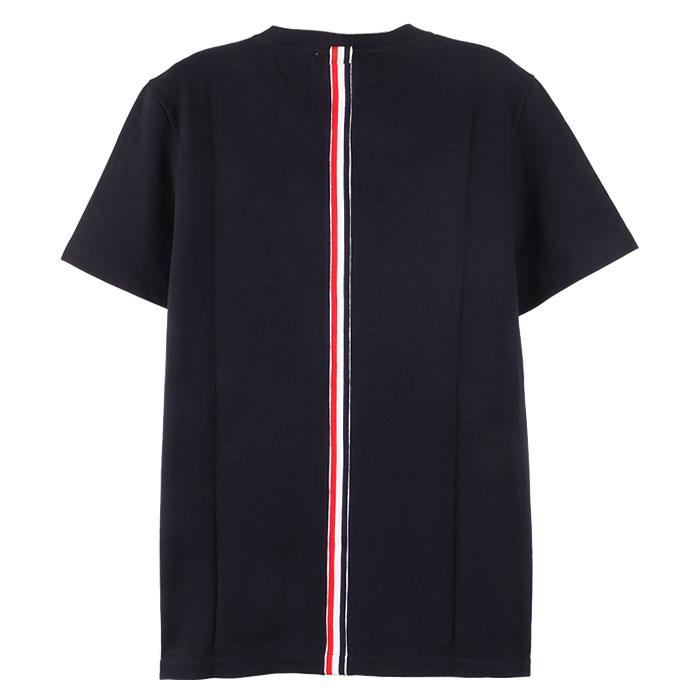 THOM BROWNE Center Back Stripe Short Sleeve T-Shirt Navy Cotton