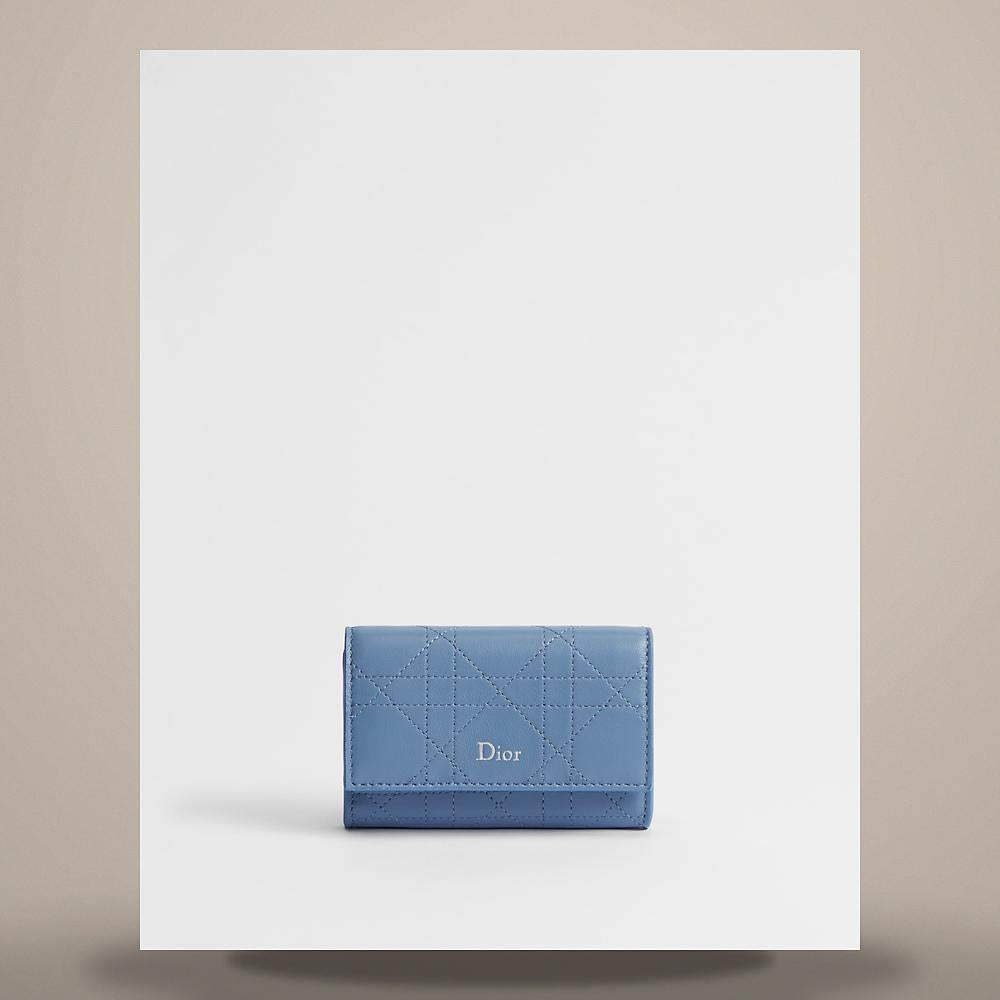 DIOR Trianon Glycine Blue Myosotis Cannage Lambskin Card Holder