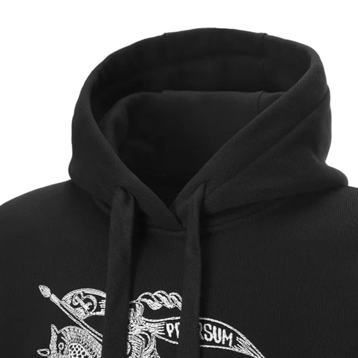 BURBERRY Embroidered Logo Black Hoodie Men’s Cotton Pullover