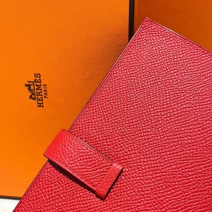 HERMES Red Epsom Bea Wallet Long Gold Hardware Unisex