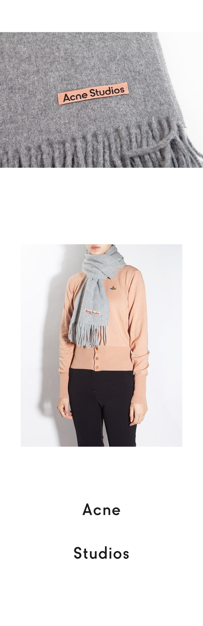 Acne Studios Narrow Heavyweight Wool Fringe Scarf CA0210 LIGHT GREY MELANG