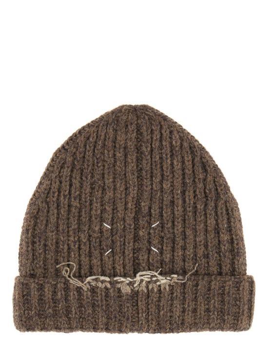 Maison Margiela Brown Rib Knit Beanie Hat