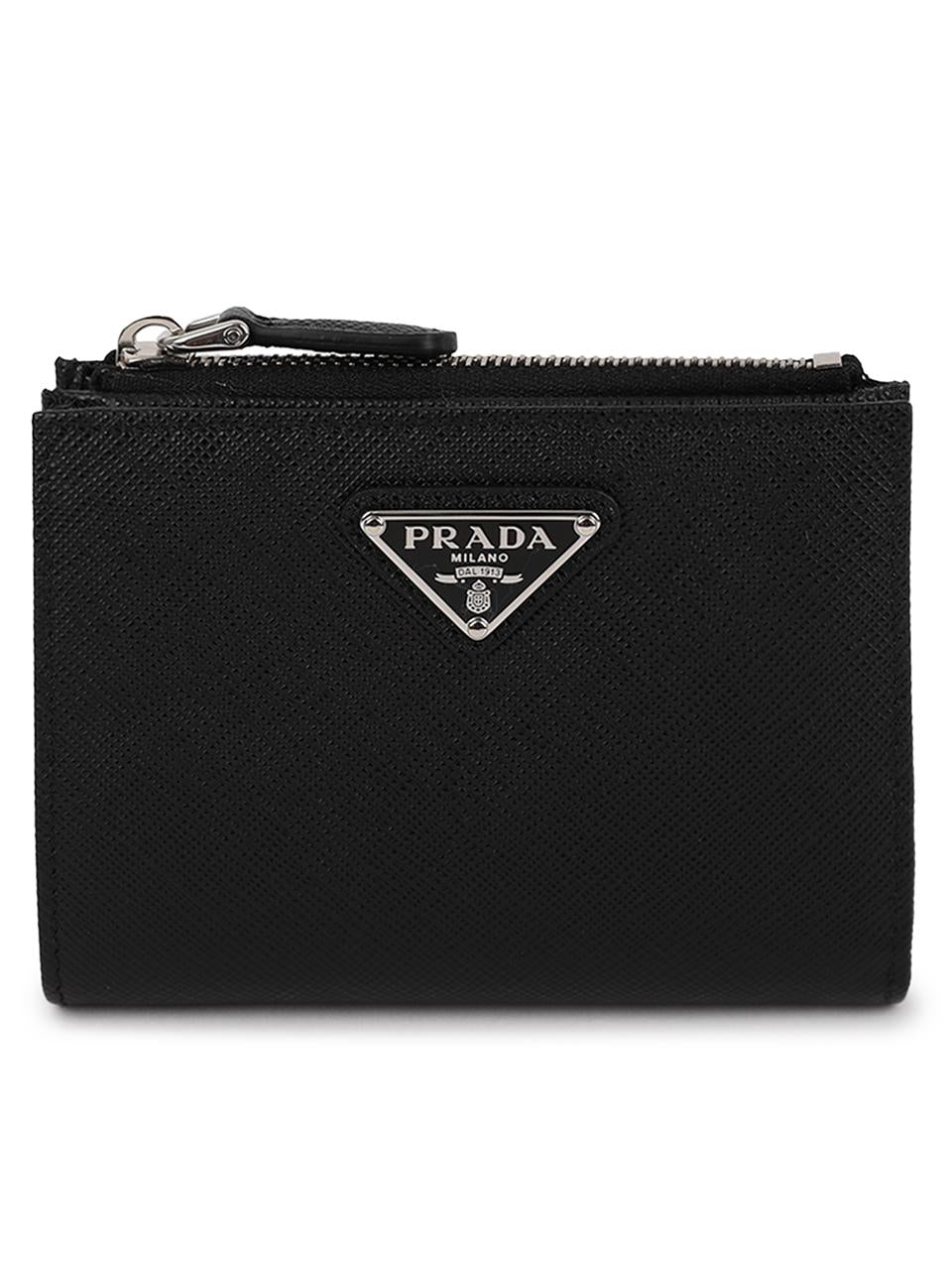 PRADA Saffiano Leather Triangular Logo Small Bifold Wallet