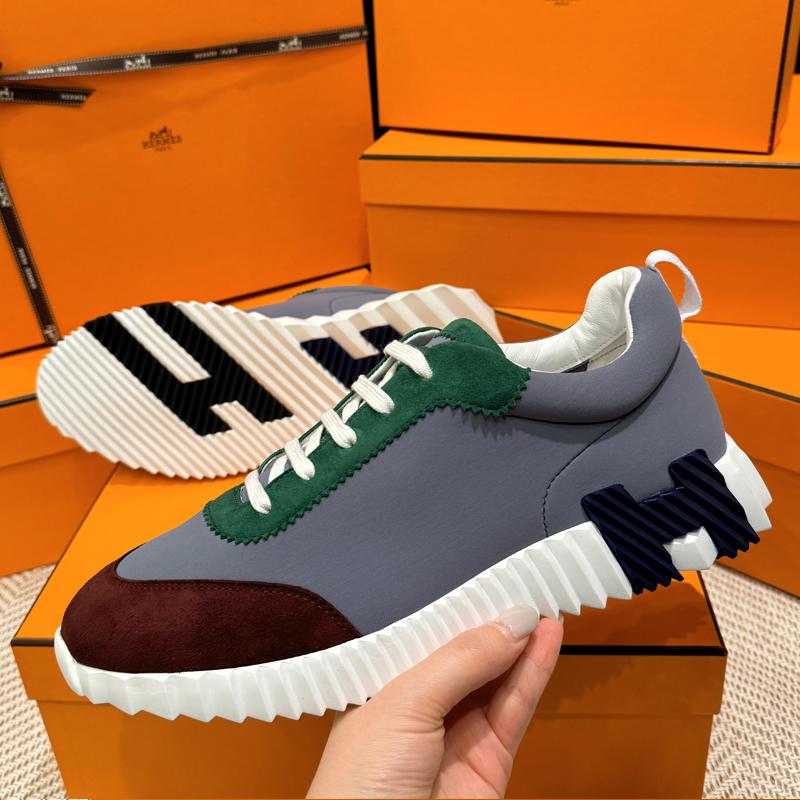 HERMES Sky Blue/Black Bouncing Technical Goatskin Low-Top Sneakers