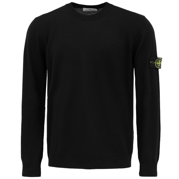 STONE ISLAND Light Wool Raised Stitch Black Crewneck Sweater