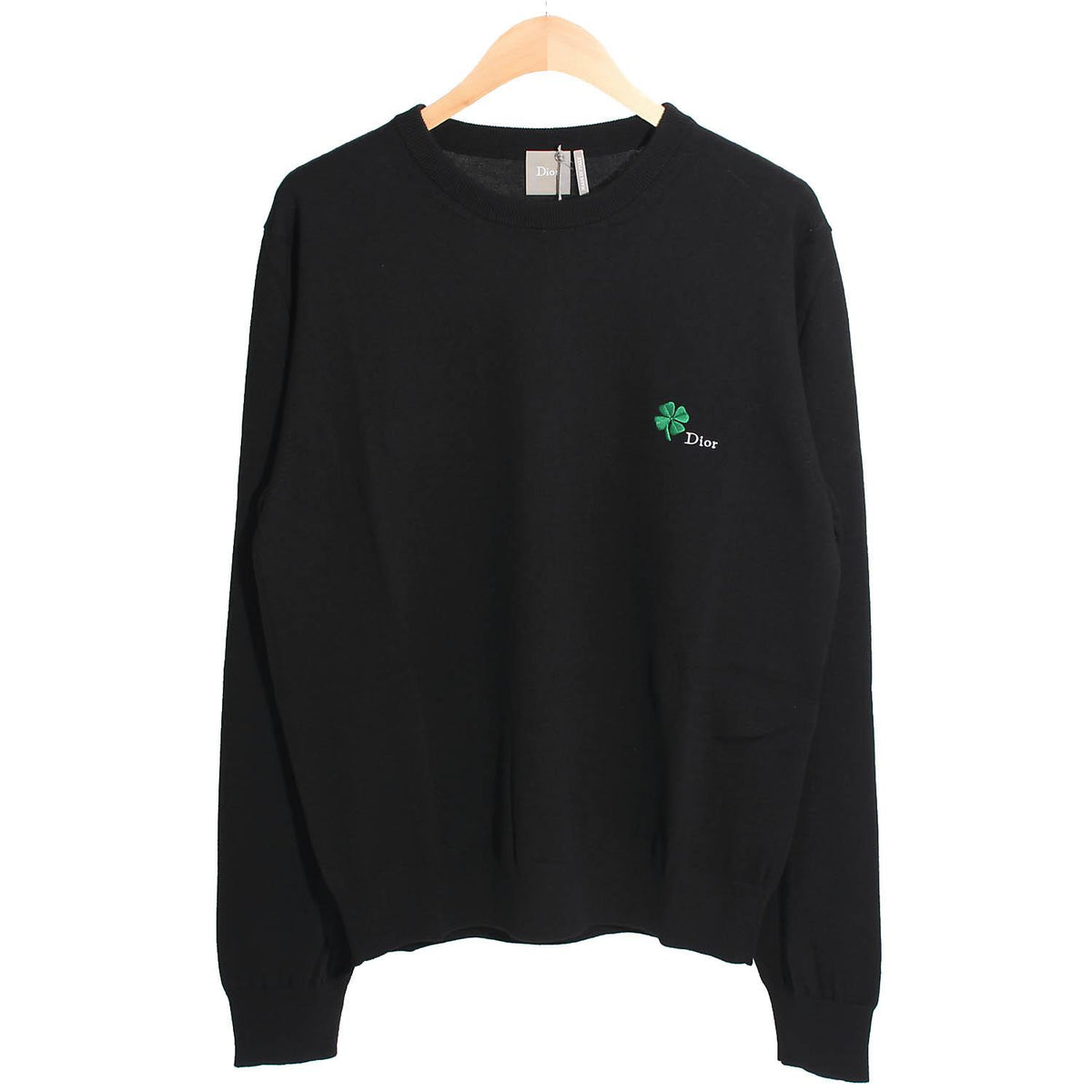 DIOR MEN Black Clover Embroidered Logo Round Neck Knit Sweater