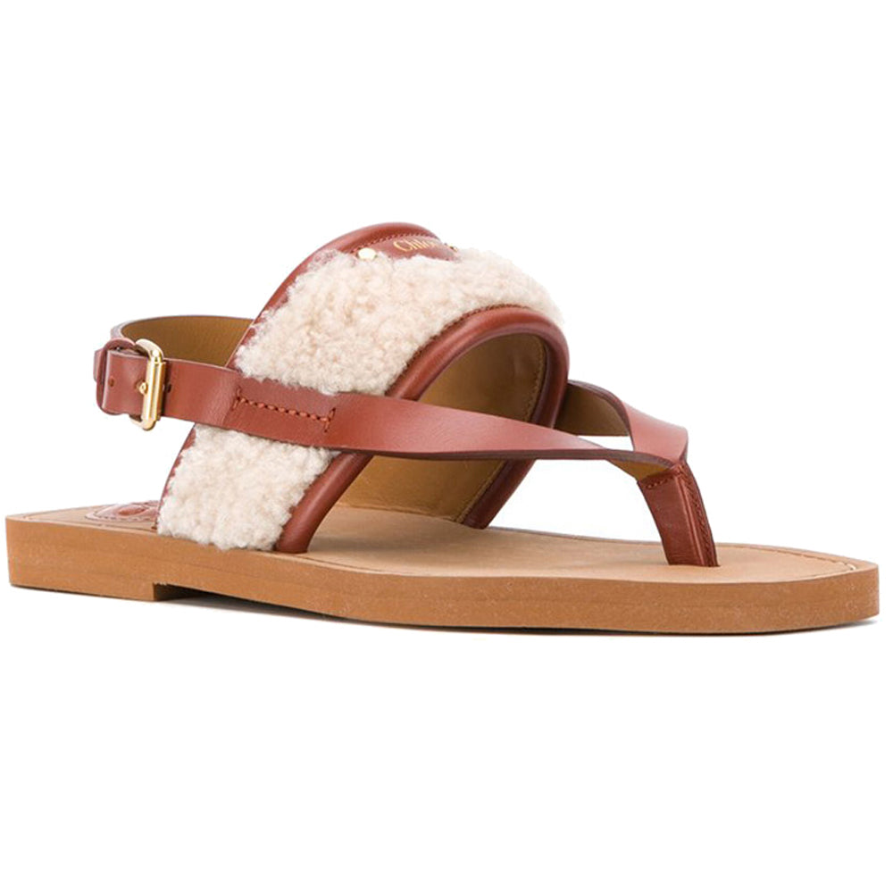 Chloe Woody Shearling Flat Sandals