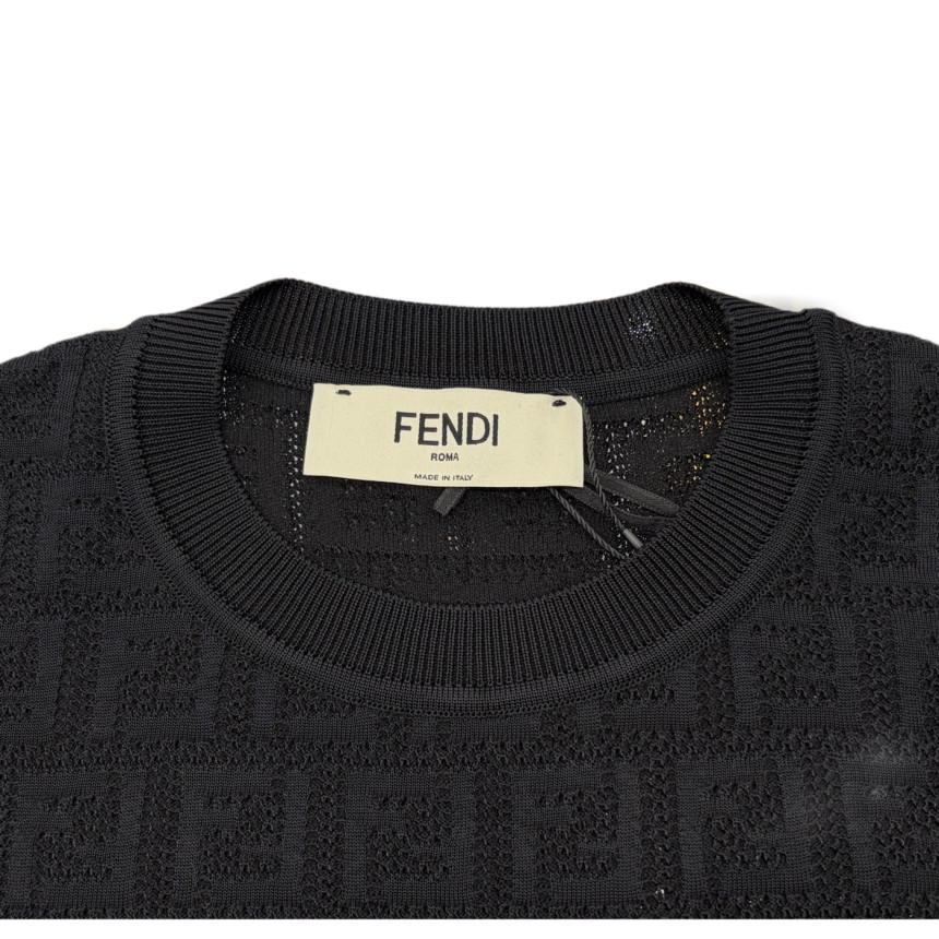 FENDI FF Logo Cotton Short-Sleeve Knit Sweater for Women