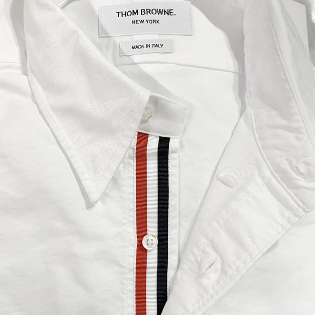 THOM BROWNE White Grosgrain Tricolor Placket Long Sleeve Shirt